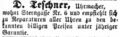 Zeitungsanzeige des Uhrmachers <!--LINK'" 0:36-->, Mai 1862