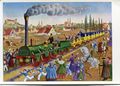 Rückseite der AK mit Sonderstempel Lokomotive Adler zum Jubiläum "140 Jahre Deutsche Eisenbahn 1835-1975"
