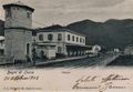 Der Bahnhof in Bagni di Lucca zur Zeit Mulinis Emigration. Um 1903