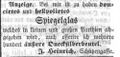 J. Heinrich in der Schützengasse verkauft Spiegelglas und Quecksilberbeutel, Mai 1855