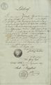 Lehrbrief für Johann Michael Zink vom 22. September 1827
