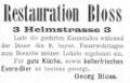 Werbeanzeige "Restauration Bloss" in der Helmstraße, August 1900 <span class="smw-highlighter" data-type="8" data-state="inline" data-title="Hinweis" title="Erstellungsdatum: August 1900Lizenz: CC-BY-NC-SA-4.0"><span class="smwtticon note"></span><span class="smwttcontent">Erstellungsdatum: August <!--LINK'" 0:32--><br>Lizenz: CC-BY-NC-SA-4.0</span></span>