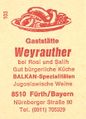 Zündholzschachtel-Etikett der ehemaligen Gaststätte Weyrauther, um 1965