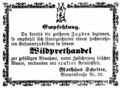 Anzeige des Zimmermeisters Matthäus Schelter über seinen Wildbrethandel, Oktober 1860