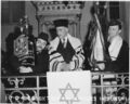 Furth, Germany, 07091945, A memorial service in a synagogue (links: Rabbiner David Spiro, Mitte: Kantor Eliezer Wilner)