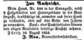 Zeitungsanzeige des Broncefarbenfabrikanten <a class="mw-selflink selflink">Isaak Rau</a>, August 1853