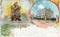 Ansichtskarte mit Gruße aus Fürth - im Bild der Centaurenbrunnen und das Logenhaus, gel. Juli 1898
