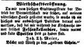 Zeitungsannonce des Wirts zu den "goldnen Eicheln", Oktober 1851