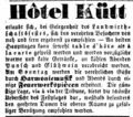 Werbeanzeige des Hotel Kütt, September 1852