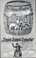 Gruß von der <!--LINK'" 0:206-->, historische Ansichtskarte mit zeithistorischer Anspielung an den Zeppelin und  das § 11 Zeichen (= Bier-Comments von Studentenverbindungen - traditionelle Bedeutung: „Es wird fortgesoffen!“, „Es wird weitergesoffen!“ , um 1905