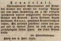 Traueranzeige für den Brauereibesitzer <a class="mw-selflink selflink">Volkmar August Ferdinand Burger</a>, Februar 1833