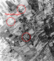 US Aufklärungsbild über <!--LINK'" 0:9--> im April 1945, Flakstellung im roten Kreis.