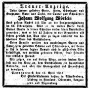 Todesanzeige Wörlein, Nürnberger Kurier (Friedens- und Kriegs-Kurier). 18.4.1861.jpg