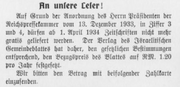 Gemeindeblatt nicht mehr kostenlos Isr. Gbl 1. Mai 1934.png