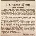 Zeitungsartikel des Magistratsrats <a class="mw-selflink selflink">Friedrich Wild</a> anlässlich seines Ausscheidens aus dem Magistrat nach 25 Jahren, Dezember 1843
