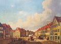 Der Rückseitentext der Reproduktion lautet: "<i>Blick in die Obere Königsstr. zu Fürth - Reproduktion nach dem Gemälde eines uns unbekannten Künstlers ca. 1830, zweites Haus von rechts das Brandenbuger Haus; auf seinem Platz steht heute der ältere Teil des Rathauses [...]</i>"