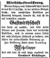 Zeitungsannonce des Wirts Sächsinger, September 1857