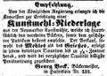 Zeitungsannonce des Bäckermeisters im <!--LINK'" 0:7-->, Georg Beck, Mai 1852