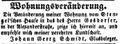Zeitungsanzeige des Glasbelegers Schmidt, der zu <!--LINK'" 0:12--> zieht, August 1851