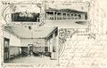 Ansichtskarte vom Waldkrankenhaus mit Aufnahme von der Liegehalle und Tagesraum, gel. Juli 1906