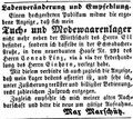 Zeitungsanzeige für ein neues Modegeschäft in der damaligen <!--LINK'" 0:31-->, Februar 1852