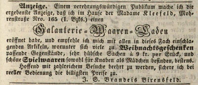 Datei:Mohrenstraße 13 Galanteriewaren, Ftgbl. 16.12.1843.jpg