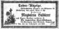 Todesanzeige Magdalena Geck, genannt Balbierer, 1874, Fürther neueste Nachrichten für Stadt und Land (Fürther Abendzeitung) vom 28.1.1874