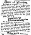Bäckermeister Michael Höfler übernimmt die Bäckerei von Georg Friedrich Emmerling, Januar 1854