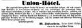 Zeitungsannonce von <!--LINK'" 0:6--> für sein <a class="mw-selflink selflink">Hotel Union</a>, September 1865