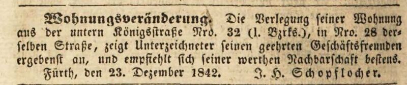 Datei:Schopflocher in Königstraße 50 (ehemals; damals noch 28) Ftgbl. 24.12.1842.jpg