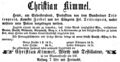 Zeitungsanzeige des Wirts Christian Kimmel, Dezember 1853