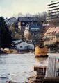 Hochwasser im  mit Blick auf die  und ehem.  mit  Baustelle im Februar 1997