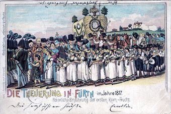 Erntedankumzug in Fürth 1817 von C.F. Fues, Postkarte