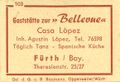 Zündholzschachtel-Etikett der Gaststätte Bellevue, um 1965