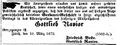 Anzeige: Gottlieb Ravior als Alleininhaber der Gerberei, Fürther Abendzeitung vom 14. März 1872