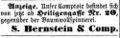 Zeitungsannonce des S. Bernstein, Juli 1861