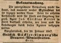 Zeitungsanzeige der <a class="mw-selflink selflink">Gräflich Pückler-Limpurg'sche Brauerei</a>, Februar 1847