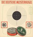 Historische Zielscheibe für Luftgewehr in Wettkampfqualität mit Werbung für Dynamit-Produkt (Luftgewehrkugeln) von 1957