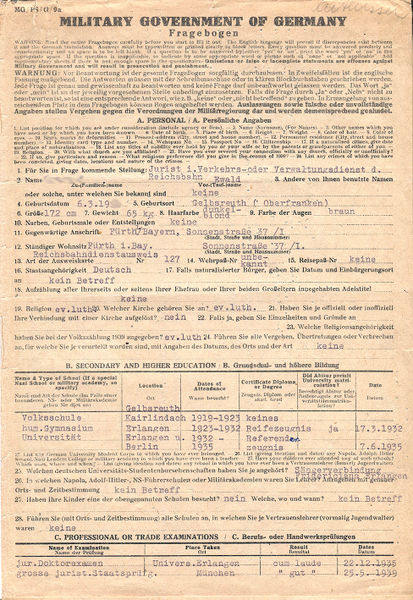 Datei:Meldebogen Entnazifizierung Fürth 1945.jpg