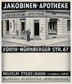 Druckvorlage einer Anzeige der Jakobinen-Apotheke in der Nürnberger Straße, ca. 1950