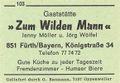 Zündholzschachtel-Etikett der Gaststätte Zum Wilden Mann, um 1965 <span class="smw-highlighter" data-type="8" data-state="inline" data-title="Hinweis" title="Lizenz: cc-by-sa-3.0"><span class="smwtticon note"></span><span class="smwttcontent">Lizenz: cc-by-sa-3.0</span></span>