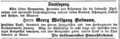 Danksagung für die Anteilnahme zum Tod von Georg Wolfgang Hofmann, 5. Februar 1865