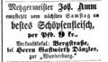 Wunderburg, Verkaufsanzeige von Metzger Amm, Fürther Tagblatt, 16.10.1874