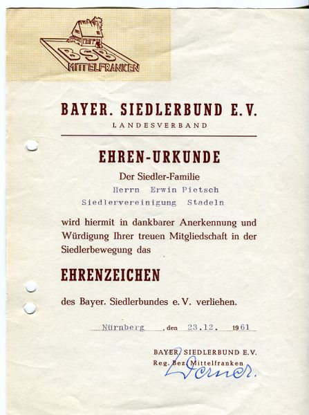 Datei:Siedlerverein Stadeln Ehrenurkunde 1961.jpg