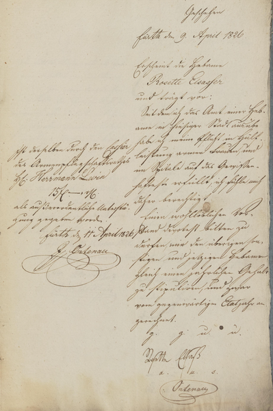 Datei:Unterstützungsgesuch der Hebamme Rosette Elsasser.9. April 1826.png