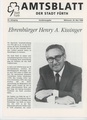Sonderausgabe des Amtsblatts zur Verleihung der Ehrenbürgerwürde der Stadt Fürth an Henry Kissinger, Mai 1998