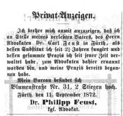 Philipp Feust, Nürnberger Presse 14. September 1872.jpg