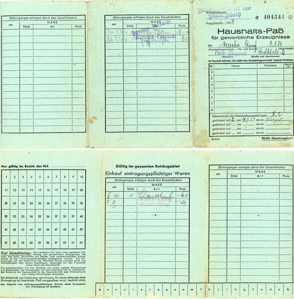 Datei:Haushaltspass für gewerbliche Erzeugnisse Drescher 1944.jpg