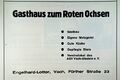 Werbung für das Gasthaus Zum Roten Ochsen, in den 1960er Jahren