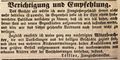 Zeitungsannonce des Zinngießermeisters Löffler, Juli 1842 <span class="smw-highlighter" data-type="8" data-state="inline" data-title="Hinweis" title="Lizenz: noc-nc-1.0"><span class="smwtticon note"></span><span class="smwttcontent">Lizenz: noc-nc-1.0</span></span>